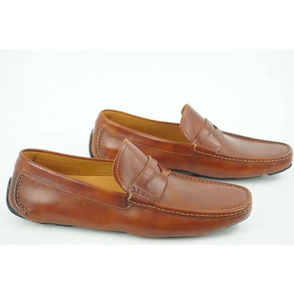 Magnanni Vance Penny Driving Loafers SZ 8 Cognac brown Leather $350 Slip On